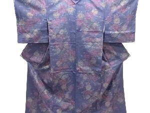 巻物に花模様織り出し手織り紬着物